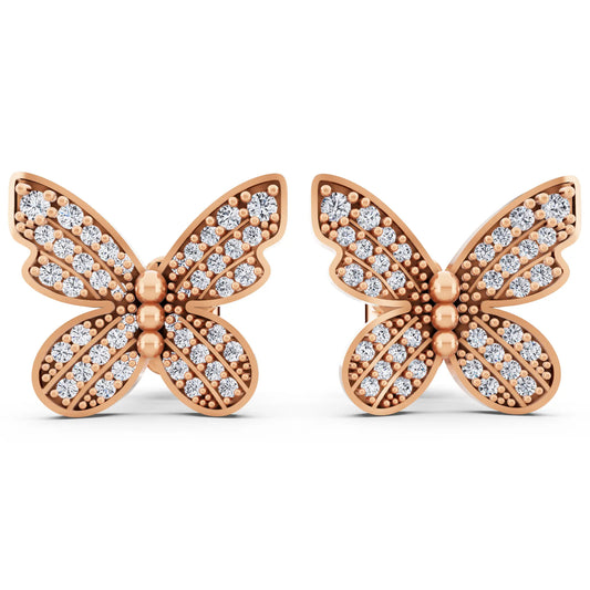 Rose Gold Lab Grown Diamond Butterfly Cluster Earrings, front view