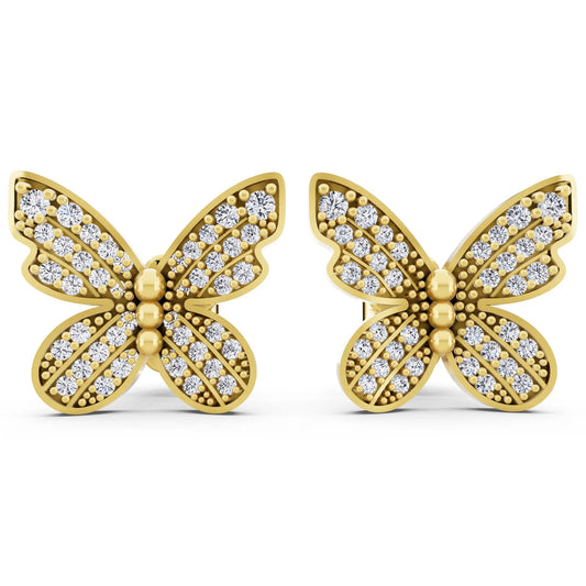 Yellow Gold Lab Grown Diamond Butterfly Cluster Earrings, front view