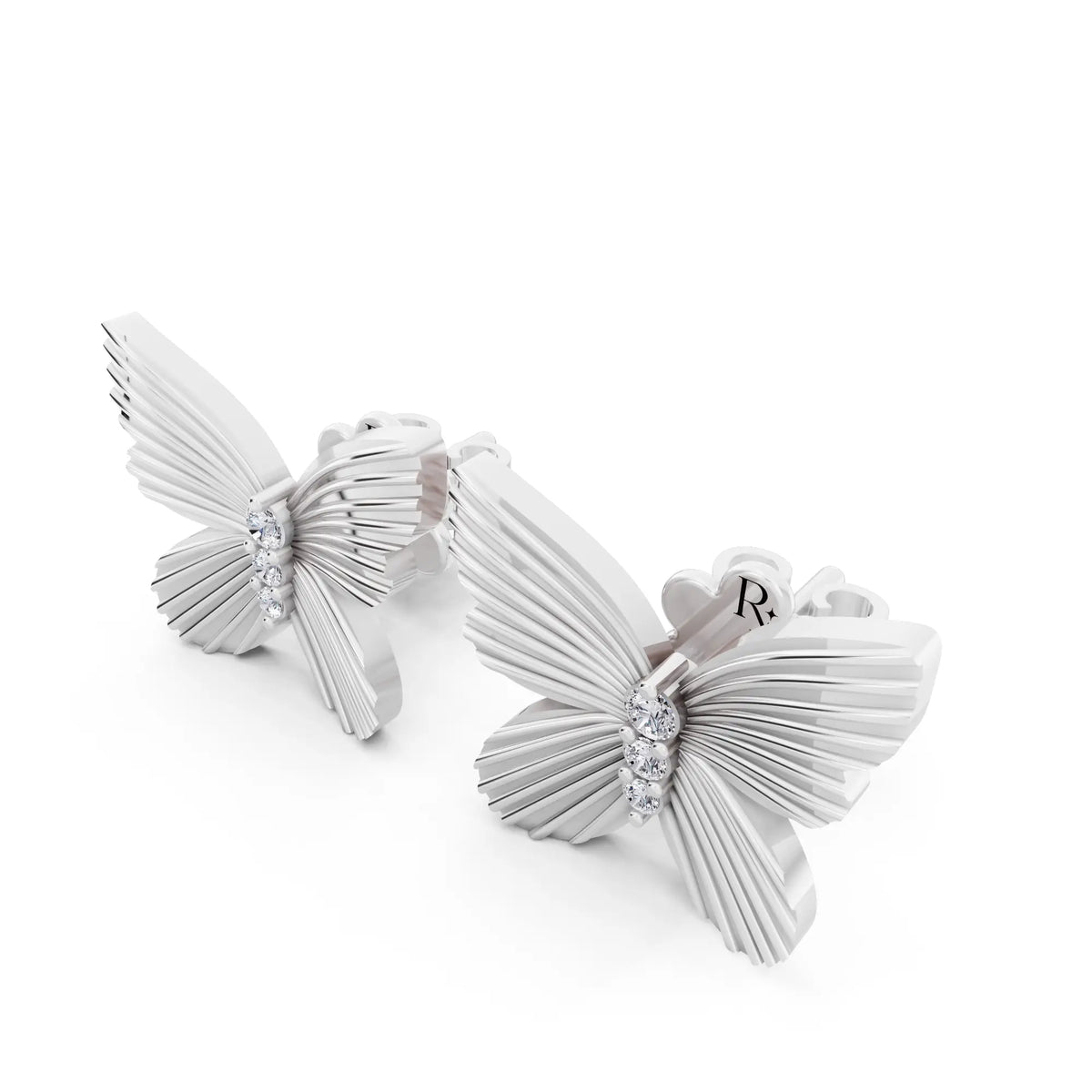 Round Lab Grown Diamond Butterfly Cluster Earrings, campaign image