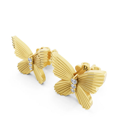 Yellow Gold Round Lab Grown Diamond Butterfly Cluster Earrings, campaign image