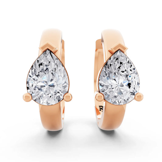 Rose Gold Pear Lab Grown Diamond Charm Hoop Earrings, front view
