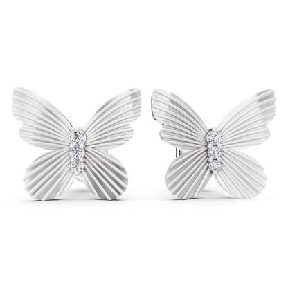 Round Lab Grown Diamond Butterfly Cluster Earrings, front view
