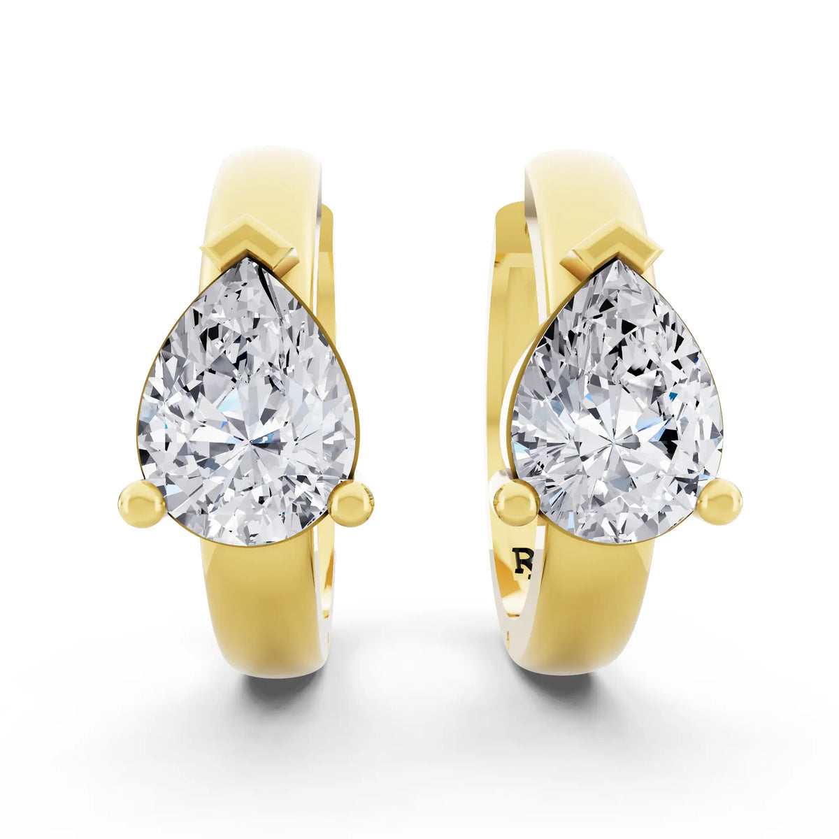 Yellow Gold Pear Lab Grown Diamond Charm Hoop Earrings, front view