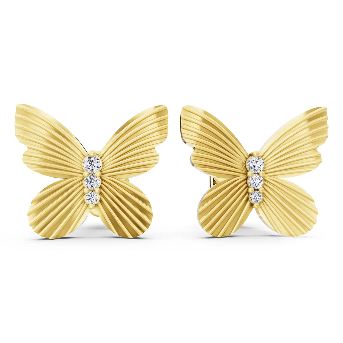 Yellow Gold Round Lab Grown Diamond Butterfly Cluster Earrings, front view