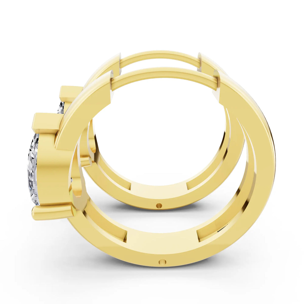 Yellow Gold Pear Lab Grown Diamond Charm Hoop Earrings, right side view
