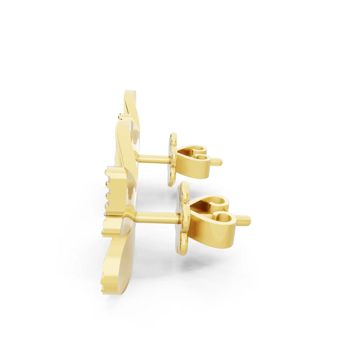 Yellow Gold Round Lab Grown Diamond Butterfly Cluster Earrings, right side view