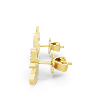 Yellow Gold Round Lab Grown Diamond Butterfly Cluster Earrings, right side view