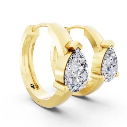 Yellow Gold Pear Lab Grown Diamond Charm Hoop Earrings, top view