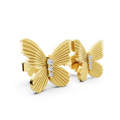 Yellow Gold Round Lab Grown Diamond Butterfly Cluster Earrings, top view