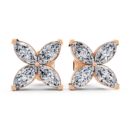 Rose Gold Lab Grown Diamond Four Stone Earrings, front view