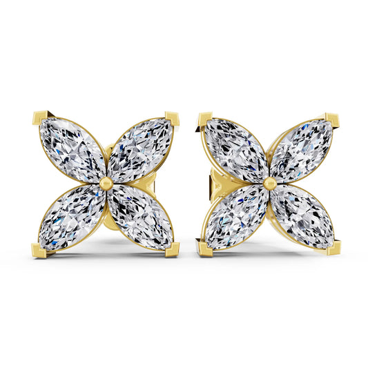 Yellow Gold Lab Grown Diamond Four Stone Earrings, front view