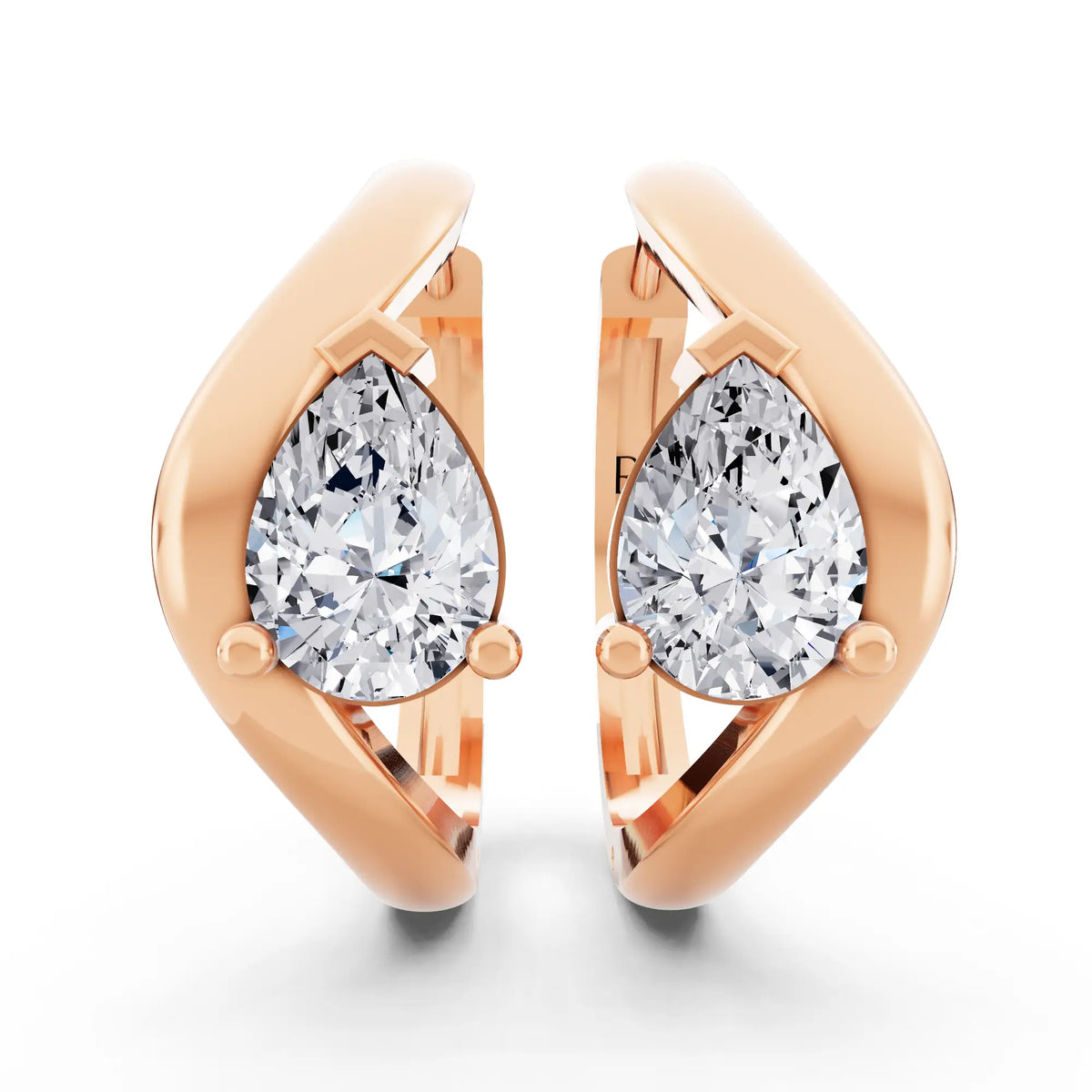 Rose Gold Pear Lab Grown Diamond Three-Stone Hoop Earrings, front view