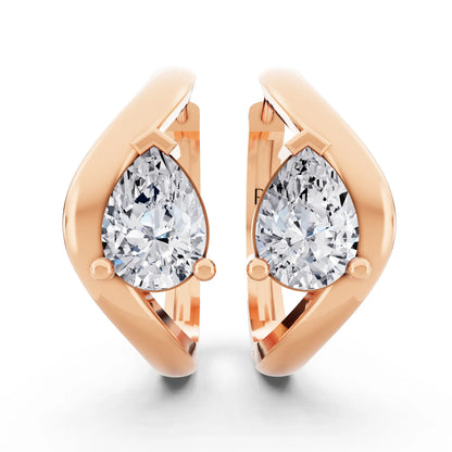 Rose Gold Pear Lab Grown Diamond Three-Stone Hoop Earrings, front view