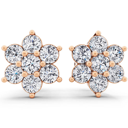 Rose Gold Lab Grown Diamond Flower Cluster Earrings, front view