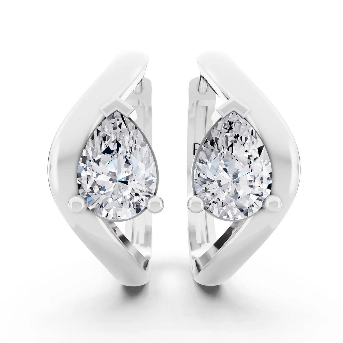 Pear Lab Grown Diamond Three-Stone Hoop Earrings, front view