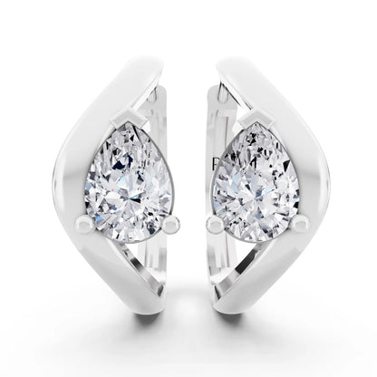 Pear Lab Grown Diamond Three-Stone Hoop Earrings, front view
