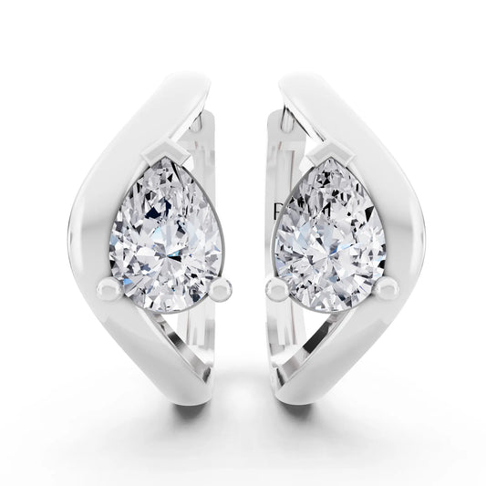 Pear Lab Grown Diamond Three-Stone Hoop Earrings, front view