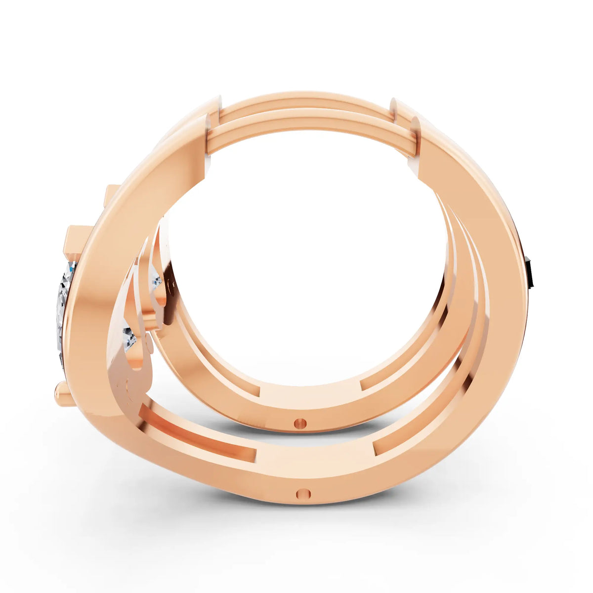 Rose Gold Pear Lab Grown Diamond Three-Stone Hoop Earrings, right side view