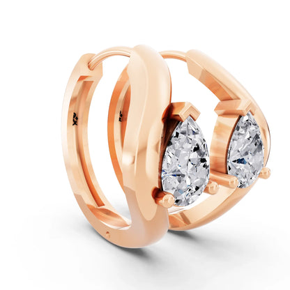 Rose Gold Pear Lab Grown Diamond Three-Stone Hoop Earrings, top view