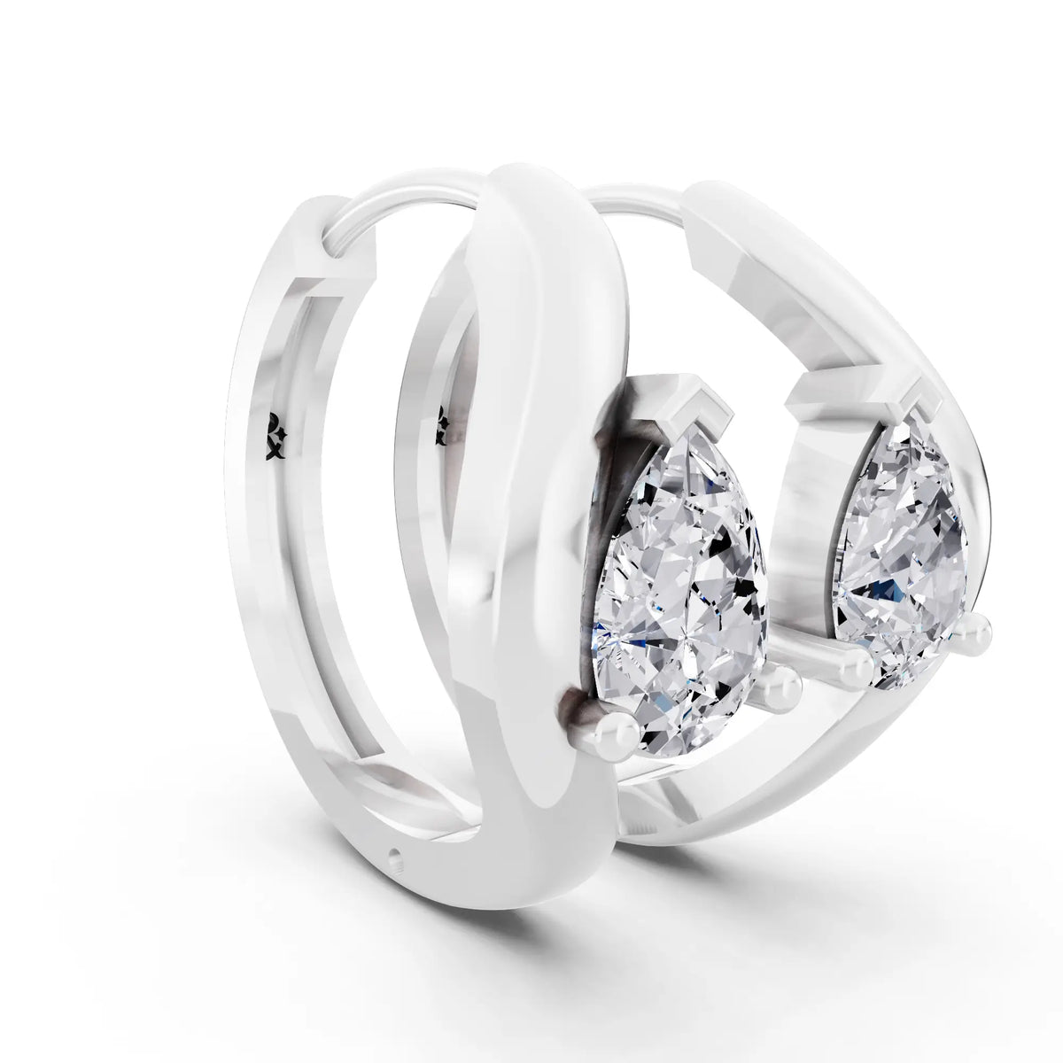 Pear Lab Grown Diamond Three-Stone Hoop Earrings, top view
