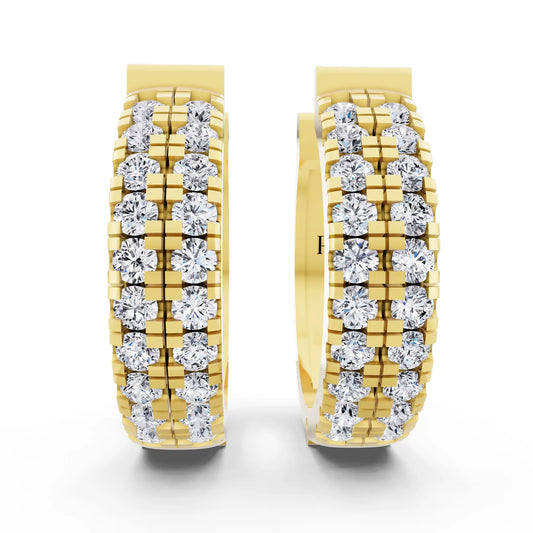 Yellow Gold Lab Grown Diamond Pave Hoop Earrings, front view