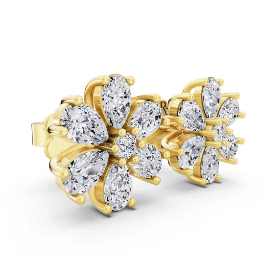 Yellow Gold Lab Grown Diamond Drop Earrings, top view
