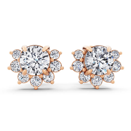 Rose Gold Lab Grown Diamond Halo Earrings, front view