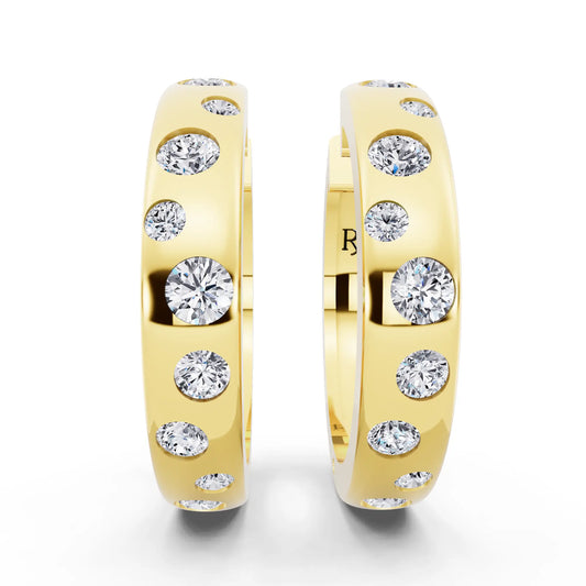 Yellow Gold Lab Grown Diamond Climber Hoop Earrings, front view