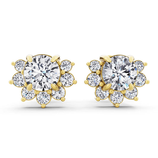 Yellow Gold Lab Grown Diamond Halo Earrings, front view