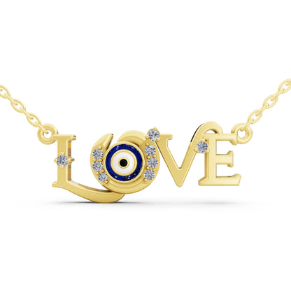 Yellow Gold Love Evil Eye Lab Grown Diamond Pendant