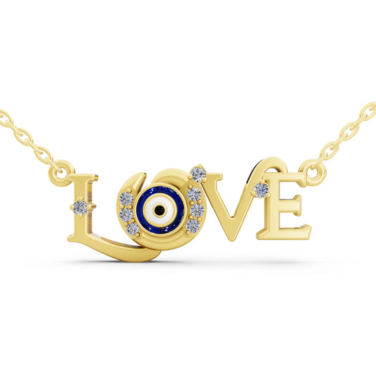 Yellow Gold Love Evil Eye Lab Grown Diamond Pendant