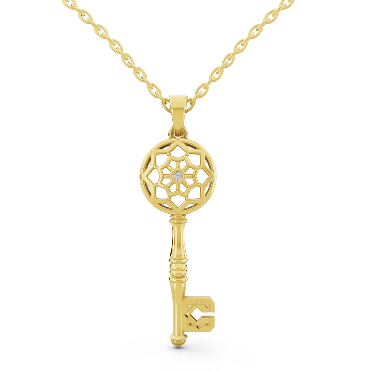 Yellow Gold Key Lab Grown Diamond Pendant