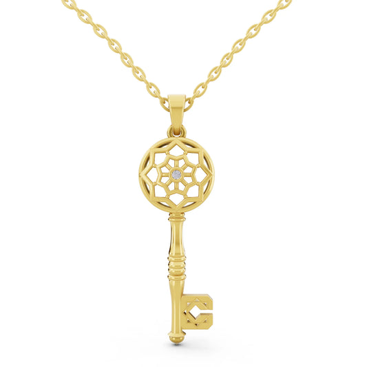Yellow Gold Key Lab Grown Diamond Pendant
