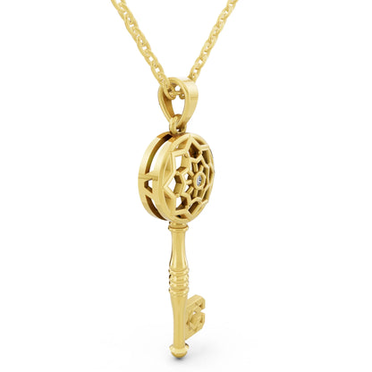 Yellow Gold Key Lab Grown Diamond Pendant, view 4