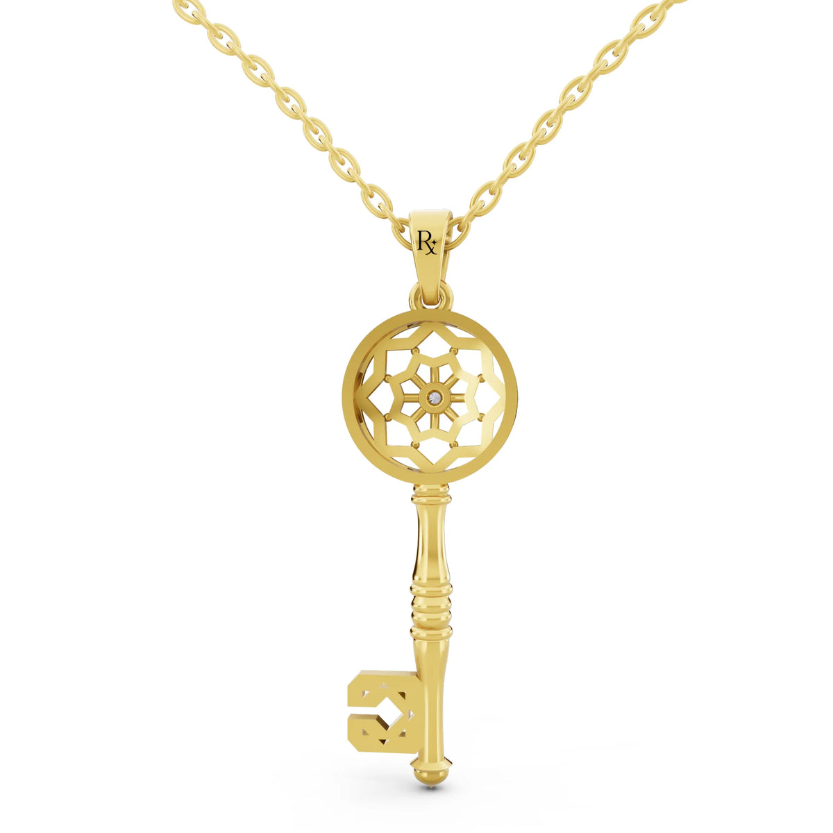 Yellow Gold Key Lab Grown Diamond Pendant, view 5