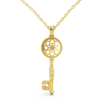 Yellow Gold Key Lab Grown Diamond Pendant, view 5