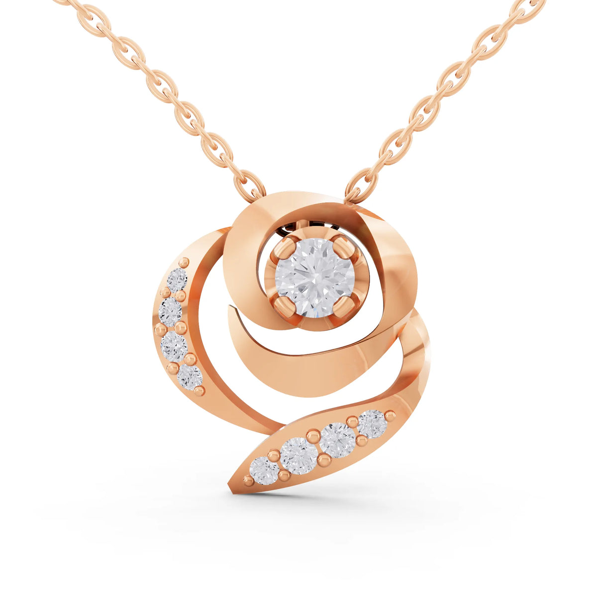 Rose Gold Spiral Pave Lab Grown Diamond Pendant