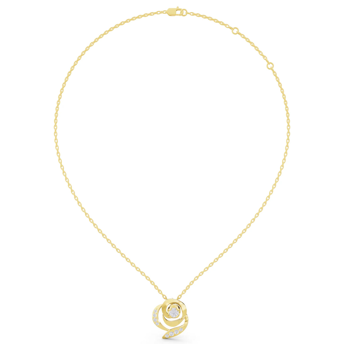 Yellow Gold Spiral Pave Lab Grown Diamond Pendant, view 6