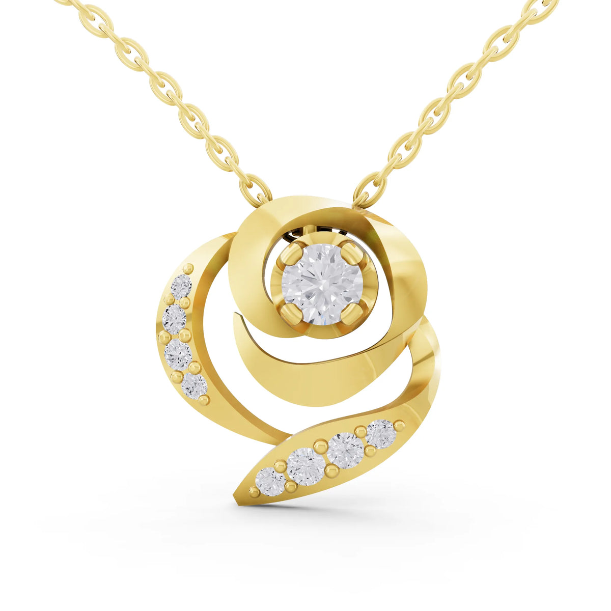 Yellow Gold Spiral Pave Lab Grown Diamond Pendant
