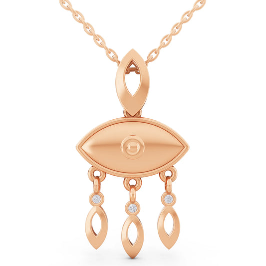Rose Gold Evil Eye Dangling Charm Lab Grown Diamond Pendant
