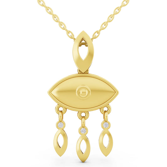 Yellow Gold Evil Eye Dangling Charm Lab Grown Diamond Pendant