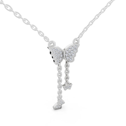Butterfly Dangling Chain Lab Grown Diamond Pendant, view 4