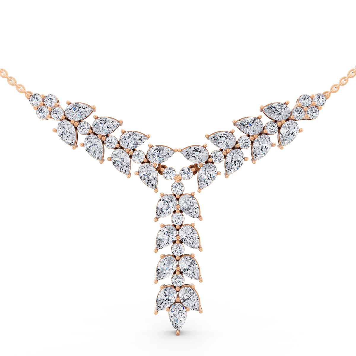 Rose Gold Layered Leaf Lab Grown Diamond Necklace