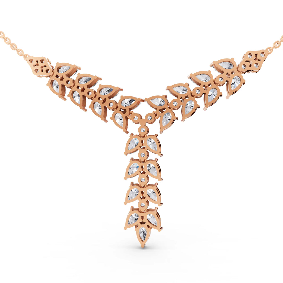 Rose Gold Layered Leaf Lab Grown Diamond Necklace, view 4