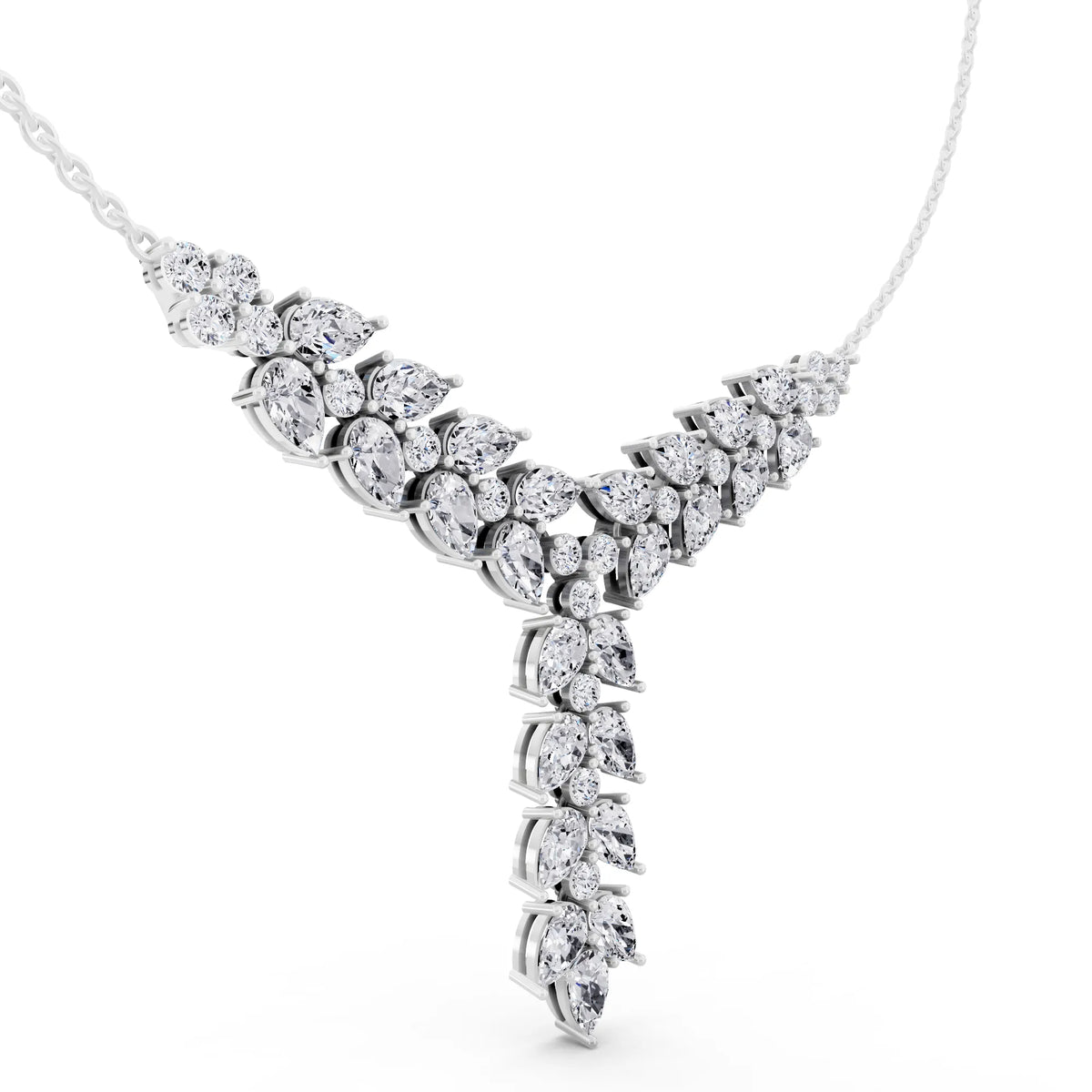 Layered Leaf Lab Grown Diamond Necklace, view 3