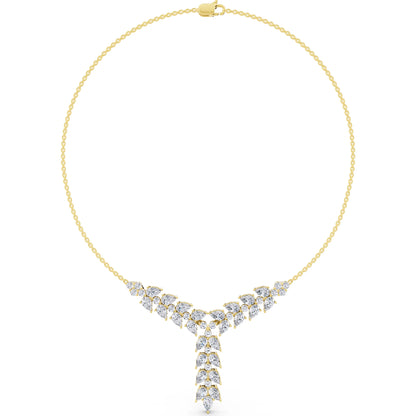 Yellow Gold Layered Leaf Lab Grown Diamond Necklace, view 5