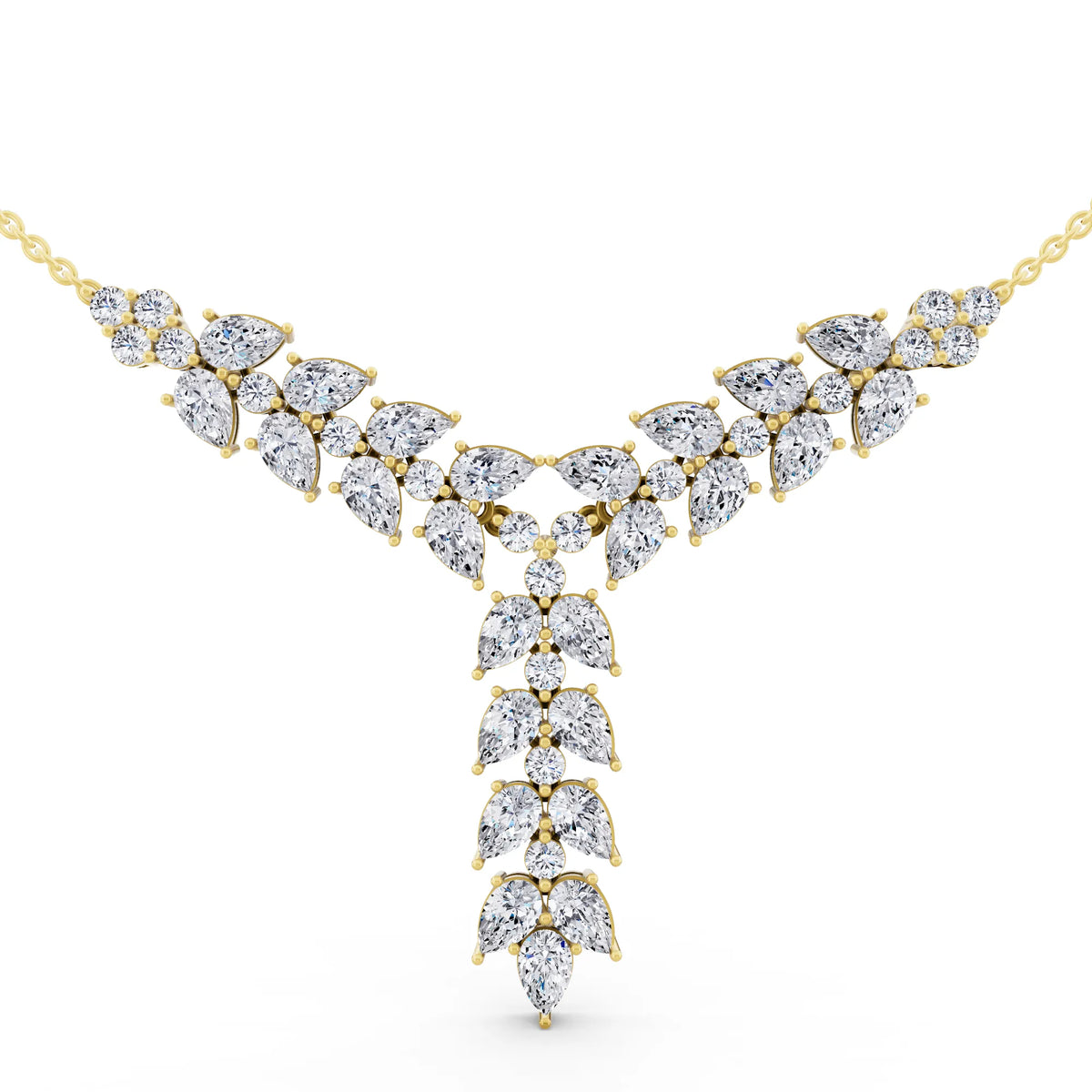 Yellow Gold Layered Leaf Lab Grown Diamond Necklace