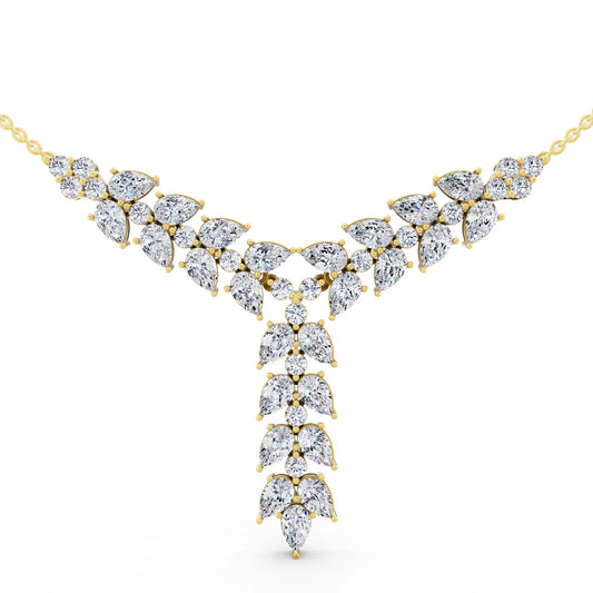 Yellow Gold Layered Leaf Lab Grown Diamond Necklace