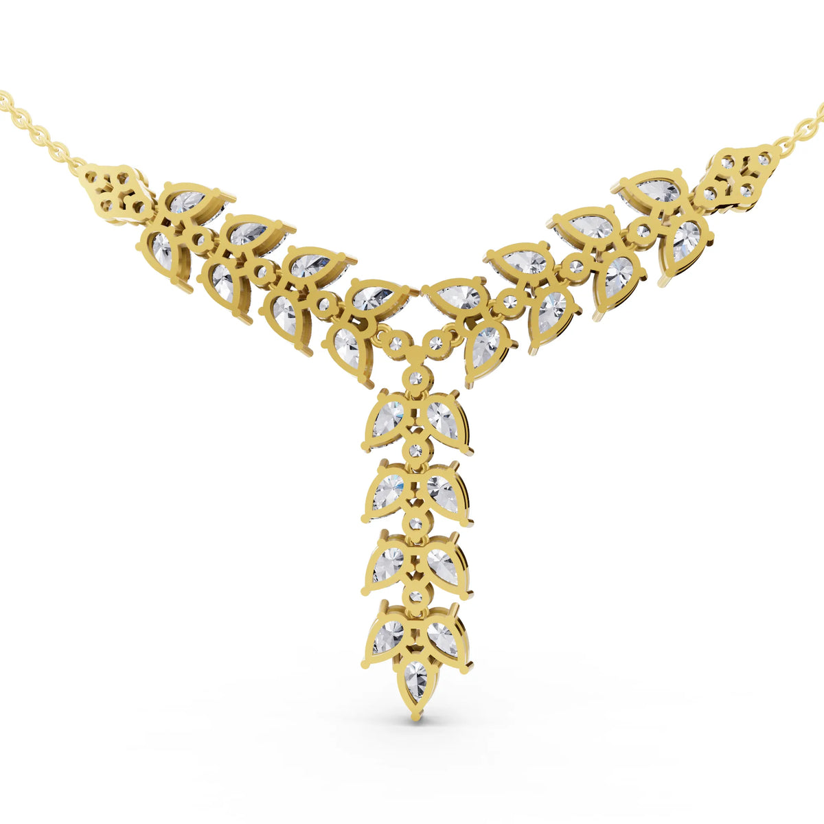 Yellow Gold Layered Leaf Lab Grown Diamond Necklace, view 4