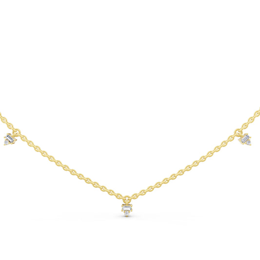 Yellow Gold Five Station Lab Grown Diamond Necklace